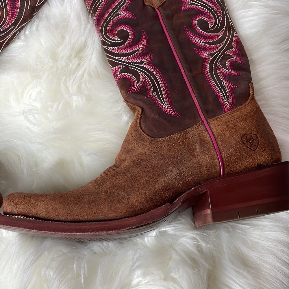Ariat Brown and Pink Western Heeled Boots - Picture 3 of 13